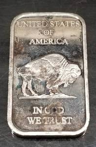 1 TROY OZ .999 FINE SILVER BAR INDIAN BUFFALO DESIGN