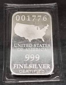 1 TROY OZ .999 FINE SILVER BAR US STATE
