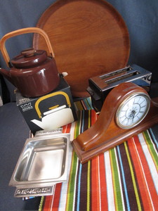 Wooden Tray, Teapot, Toaster