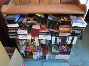 Wooden Bookshelf & VHS Tapes