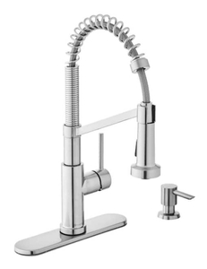 lot 26 image: GLACIER BAY Gage Single-Handle Spring Neck Pull-Down Kitchen Faucet with TurboSpray, FastMount, Soap Dispenser in Stainless Steel