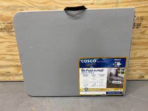 lot 28 image: COSCO 2.5-ft x 6-ft Indoor or Outdoor Rectangle Resin Gray Folding Banquet Table
