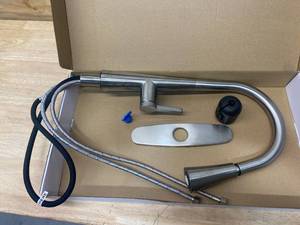 lot 96 image: ALLEN  ROTH Bryton Stainless Steel 1-Handle Deck-Mount Pull-Down Handle Kitchen Faucet