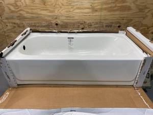 lot 57 image: MANSFIELD Pro-Fit Steel 30-in W x 60-in L White Porcelain Enameled Steel Rectangular Left Drain Alcove Soaking Bathtub