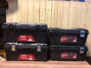 MIX LOT OF Husky 26 in. &amp 24 IN Plastic Portable Tool Box with Metal Latches in Black Customer Returns See Pictures