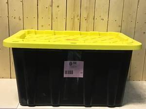 HDX 27 Gal. Tough Storage Tote in Black with Yellow Lid Customer Returns See Pictures