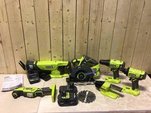 RYOBI ONE 18V Lithium-Ion Cordless 6-Tool Combo Kit with (2) Batteries, Charger, and Bag Customer Returns See Pictures