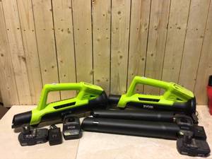 Lot of 2 - RYOBI ONE 18V 90 MPH 200 CFM Cordless Battery Leaf BlowerSweeper with 2.0 Ah Battery and Charger Customer Returns See Pictures