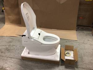 Athena Intelligent Comfort Height 1-Piece 1.0 GPF 1.6 GPF Dual Flush Elongated Toilet in White Seat Included by WOODBRIDGE Customer Returns See Pictures