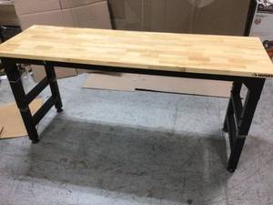 6 ft. Adjustable Height Solid Wood Top Workbench in Black for Heavy Duty Welded Steel Garage Storage System by Husky Cusotmer Returns See Pictures