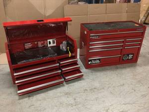 46 in. 16-Drawer Steel Tool Chest and Rolling Cabinet Set, Textured Matte by Milwaukee t Customer Returns