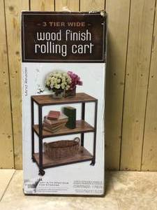 Mind Reader 30 in. x 12 in. x 23 in. 3-Tier Metal with Wood Mobile Utility Cart in Black&nbsp&nbspCustomer Returns See Pictures
