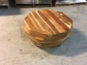lot 3 image: Urban Port Diamond 34 in. Dark Brown Medium Round Wood Coffee Table with Smooth Top Customer Returns See Pictures
