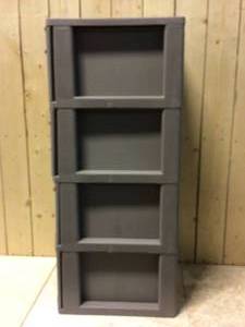 lot 40 image: 12.6 in. W x 31.5 in. H x 15 in. D Taupe Resin 4-Drawer Storage Cabinet Customer Returns See Pictures