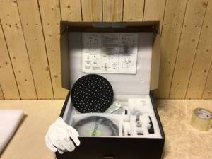 lot 65 image: 5-Spray Patterns with 2.35 GPM 12 in. Wall Mount Dual Shower Heads with Valve Included in Matte Black Customer Returns See Pictures