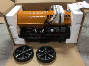 lot 110 image: 140,000 BTU Forced Air KeroseneDiesel Space Heater with Thermostat by Remington Customer Returns See Pictures