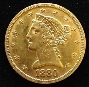 1880 Liberty Head $5 Gold Coin