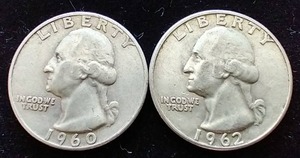 2 90% Silver Washington Quarters