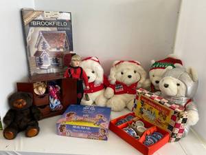 Vintage group of toys including Santa bears