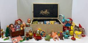 Vintage toy box with toys