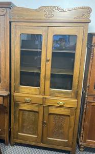 Vintage solid wood hutch with glass doors and unique style