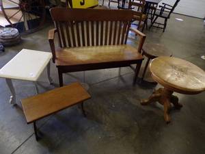 lot 100 image: Wood Bench and 4 Side Tables