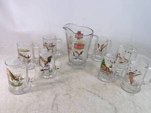 lot 7 image: Fantastic Schmit Beer Pitcher and 8 Wildlife Mugs