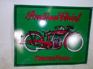 lot 67 image: Indian Chief Motorcycle Sign AAA Sign Co. Coitsville, Ohio