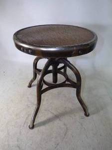 lot 74 image: Solid Industrial Swivel Stool w Wood Seat