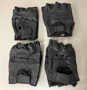 4 Pair Fingerless Black Leather Motorcycle Gloves Size M