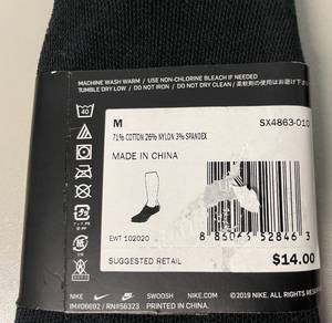 NEW Nike 6 Pack No SHOW Black Socks&nbsp