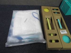 lot 127 image: Shower Curtain, 2 Bath Brushes...