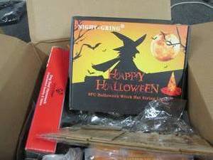 box of dog wipes, halloween hat lig...