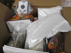 box of pumpkin lights, wireless hea...