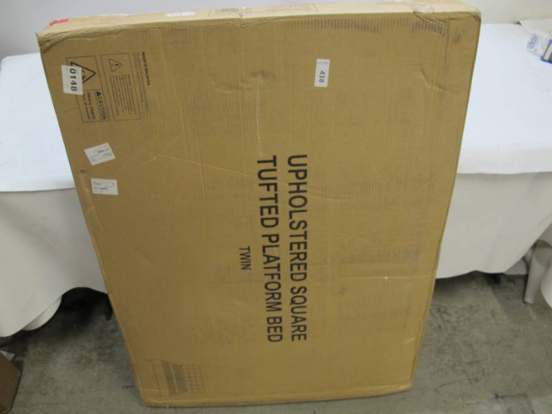 lot 736 image: Brookside Tara Blue Navy Twin Square Tufted Upholstered Platform Bed