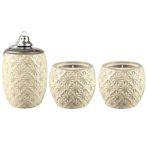 lot 971 image: Outdoozie Gold Ceramic Sunburst Tabletop Torch and Candle Set 3 Piece