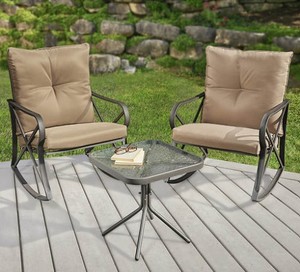 lot 714 image: KD 3-Piece Patio Rocker Set - BrownBeige