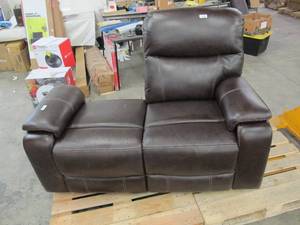 lot 723 image: Leather Powered Loveseat Recliner - Missing Parts