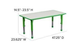 lot 730 image: Flash Furniture 23.625W x 47.25L Rectangular Plastic Height Adjustable Activity Table - GreenWhite