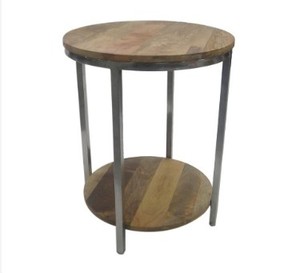 lot 743 image: Berwyn Round EndAccent Table Metal and Wood Top Brown - Threshold