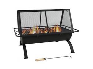 lot 751 image: Sunnydaze Outdoor Camping or Backyard Rectangular Northland Fire Pit with Cooking Grill Grate, Spark Screen, Log Poker, and Fire Pit Cover - 36
