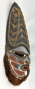 lot 4 image: Iatmul Carved WoodShell Polychrome Savi Spirit Mask from Papua New Guinea