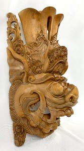 lot 18 image: Ornately Carved Polished Wood Barong Lion Mask - Bali