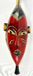 lot 31 image: Vintage Tall Red Carved African Guro Mask  #2 w Long-Necked Bird Top