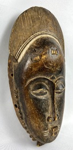 lot 34 image: Vintage Tribal African Carved Wood Mask - Wood Stained- Baule Ivory Coast