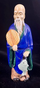 lot 62 image: Vintage Vibrant Chinese Mud Man wFish, Fisherman in Boat, and Lu Deity