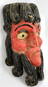 lot 36 image: Large Vintage Mexican Dance Mask of Red Male w Black Hair and Beard - 17 Tall