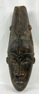 lot 42 image: Vintage Baule Wood Carved Black Mask- Ivory Coast