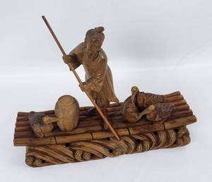 lot 106 image: Vintage Japanese Wooden Hand Carved Fisherman