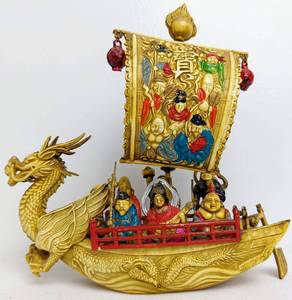 lot 210 image: Vintage Child Delights from Japan - Celluloid Dragon Ship, Gosho Ningyo, Festival Wagon